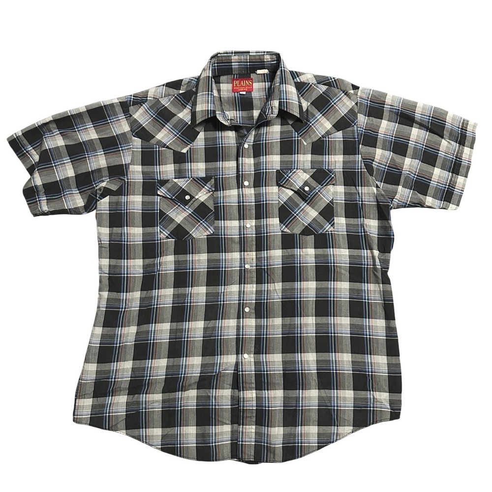Plains Western Wear Men's Plaid Pearl Snap Short Sleeve Western Shirt L